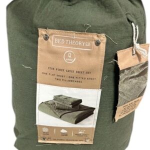 Bed Theory Co. Four Piece Gauze Queen Green Sheet Set Soft Unique Texture